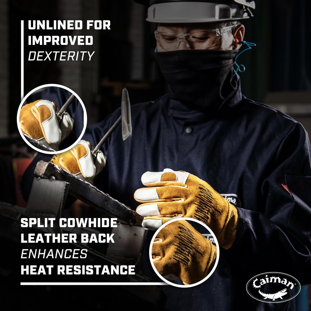 Caiman Revolution Cow Split Linerless MIG Gloves with Short Cuff Grain/Pig Welding/Multi-Purpose (M)