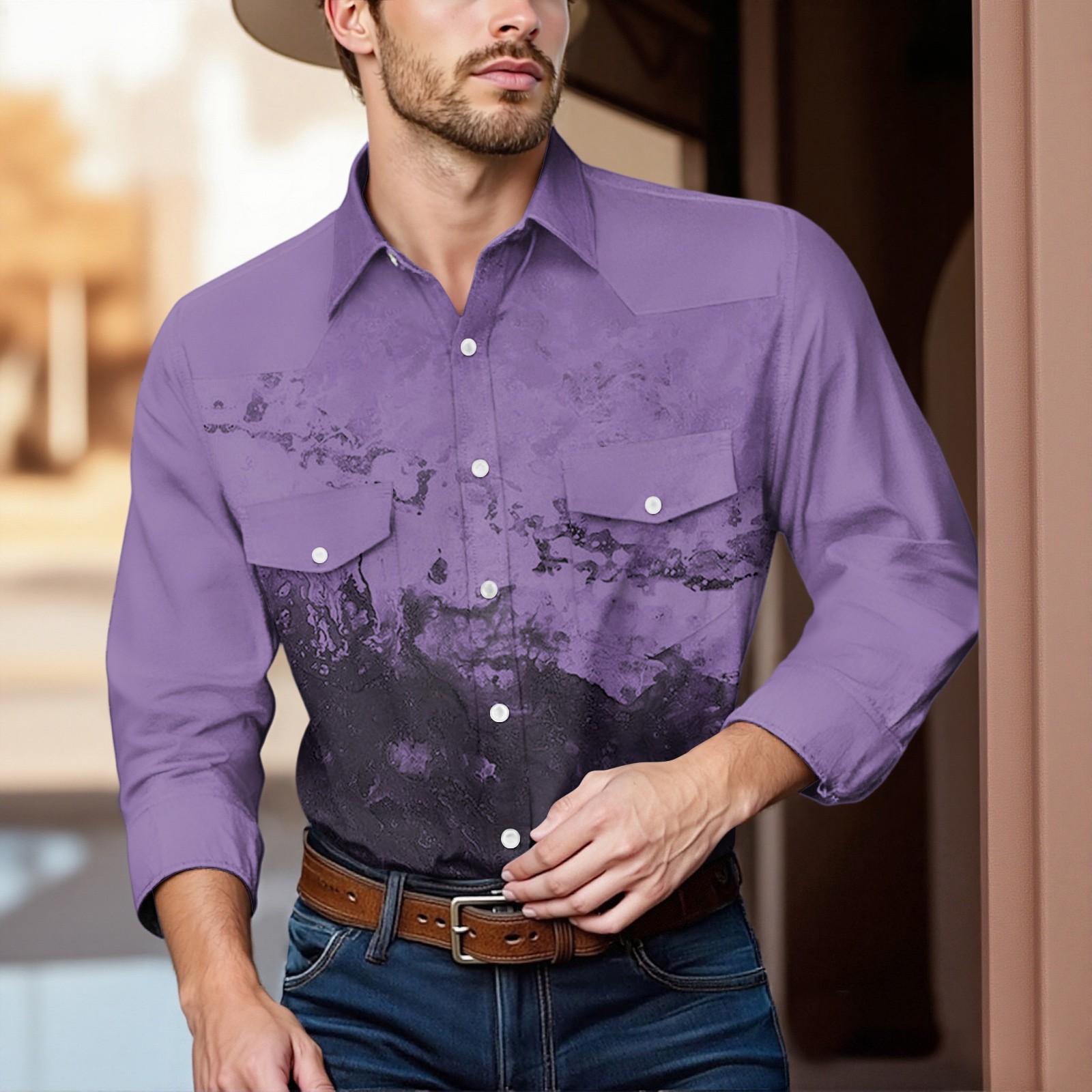 

Мужской модный топ кэжуал с короткими рукавами, лацканами и длиной до плеч XL фиолетовый