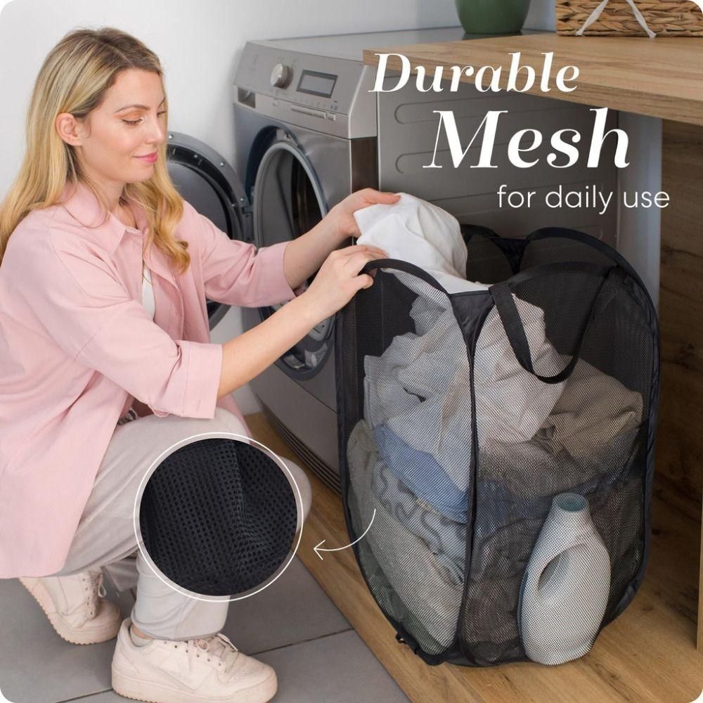 Portable Foldable Dirty Clothes Basket Breathable Large Capacity Clothes Storage Basket Mesh Easy Storage Laundry Basket