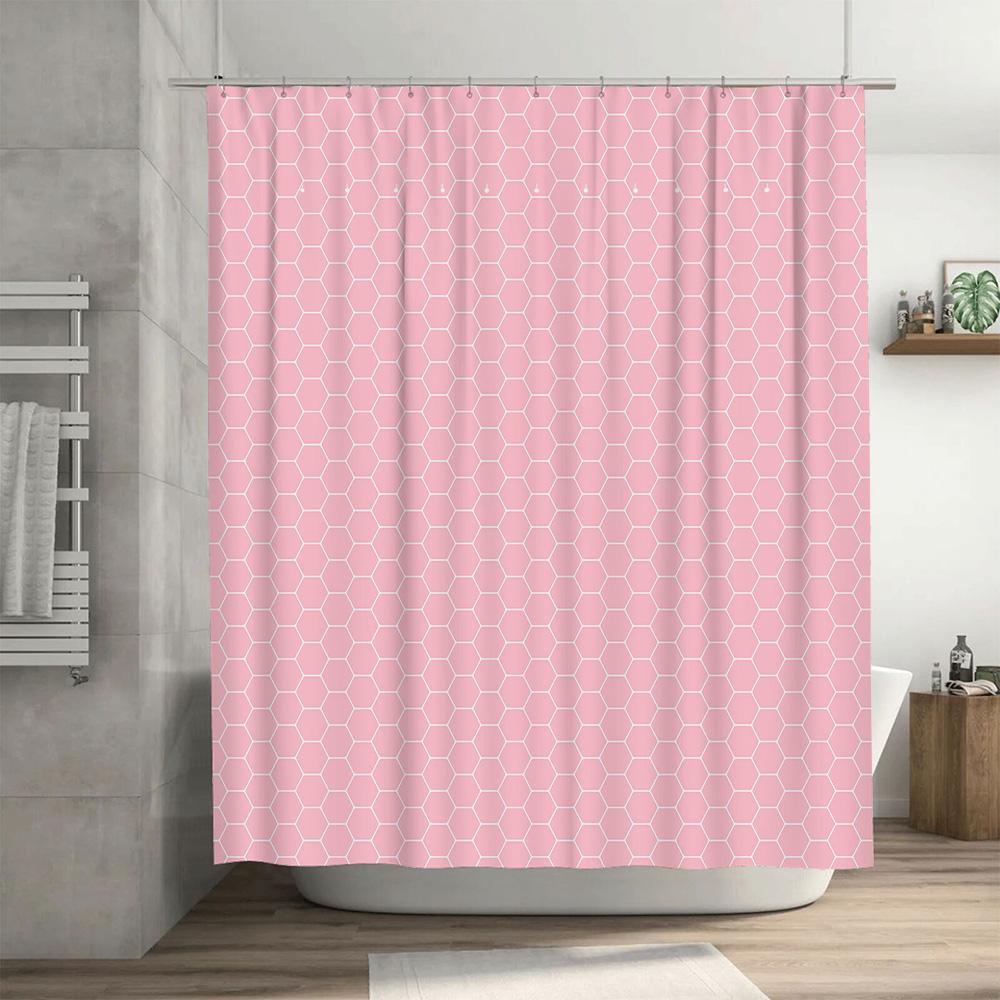 Soft Pink Hexagon Shower Curtain Bath Decor For Home Decoration Polyester Water-Resistant Bath Cover 72X78 Inches (183Cm X 198Cm
