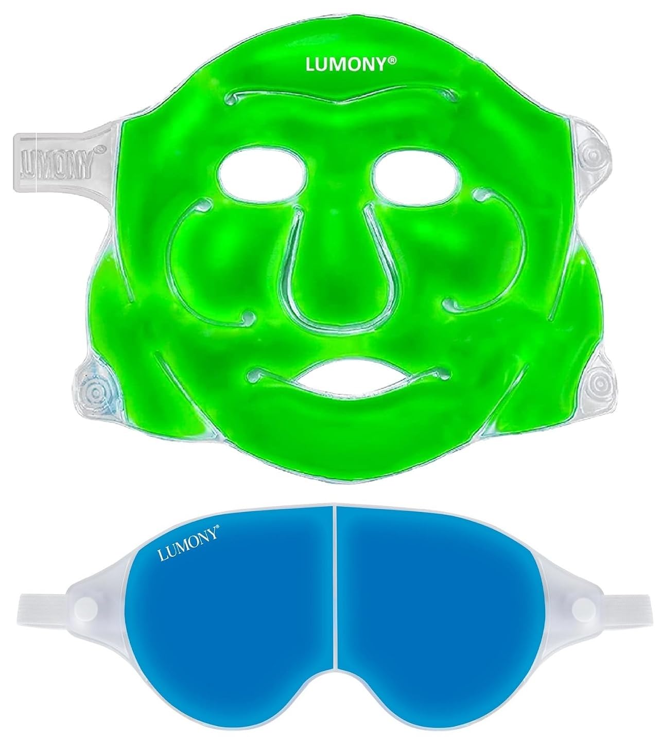 LUMONY® | Комбо | Охлаждающая Гелевая Расслабляющая Маска для Лица и Охлаждающая Расслабляющая Маска для Глаз | Подходит для Всех Членов Семьи (Маска для лица + Маска для глаз)