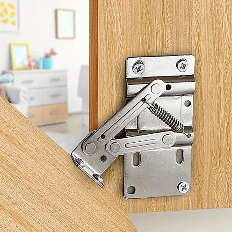 A Pair Self-Close Hinges 45 Degree Downward Flip for Kitchen Cabinet Folding Doors Furniture Fittings Shoe Cabinet Spring Hinge.
