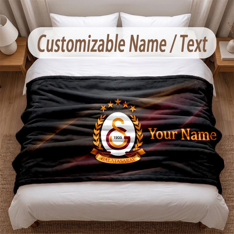 Galatasaray FC Printed Flannel Blanket Custom Name Text Soft Warm Throw For Bedroom Holiday Gift