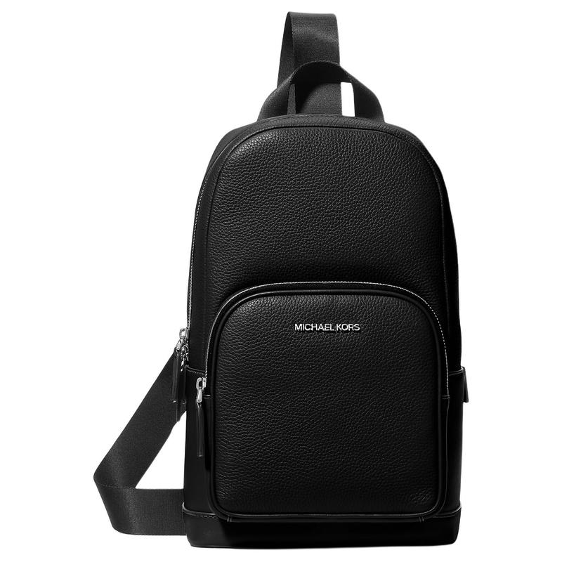 MICHAEL KORS Cooper Metal Logo Zipper Closure Leather Shoulder Crossbody Chest Bag Men s Black чёрный
