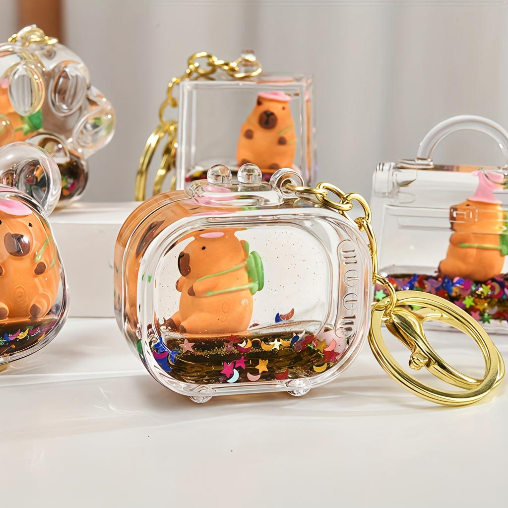 1pc Capybara Quicksand Keychain Acrylic Resin Floating Charm, Multiple Styles, Backpack Pendant, Ideal Gift Accessory with Cute Animal Charm