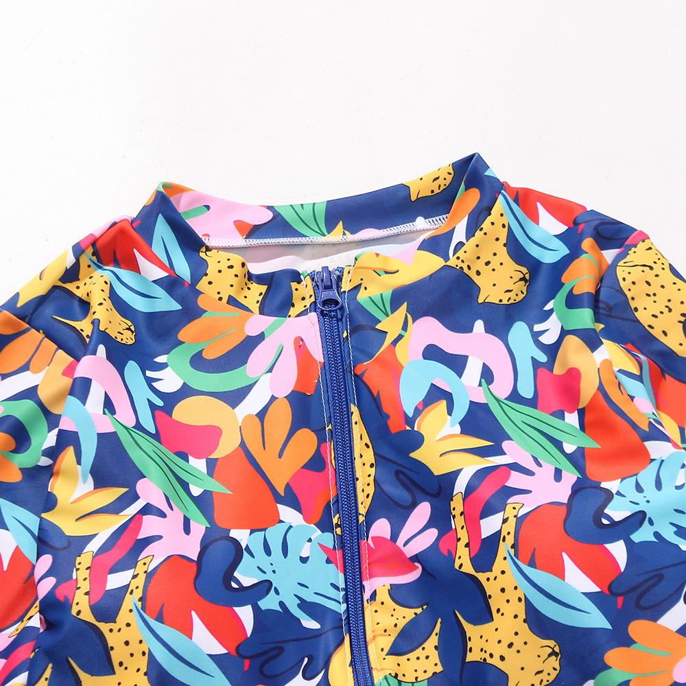 2025 Bedruckter floraler Langarm-Badeanzug mit Reißverschluss, gepolsterter einteiliger Badeanzug für Damen, String-Badeanzug, Badeanzug für Frauen