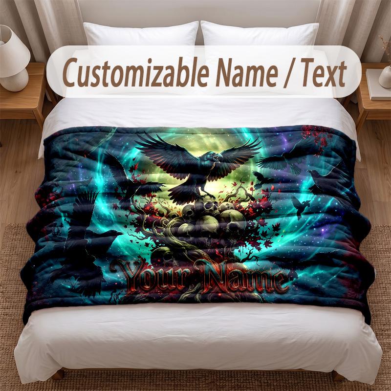 Skull Gothic Theme Soft Blanket Personalized Custom Name Text Print Warm Blanket Home Sofa Bedroom Decor