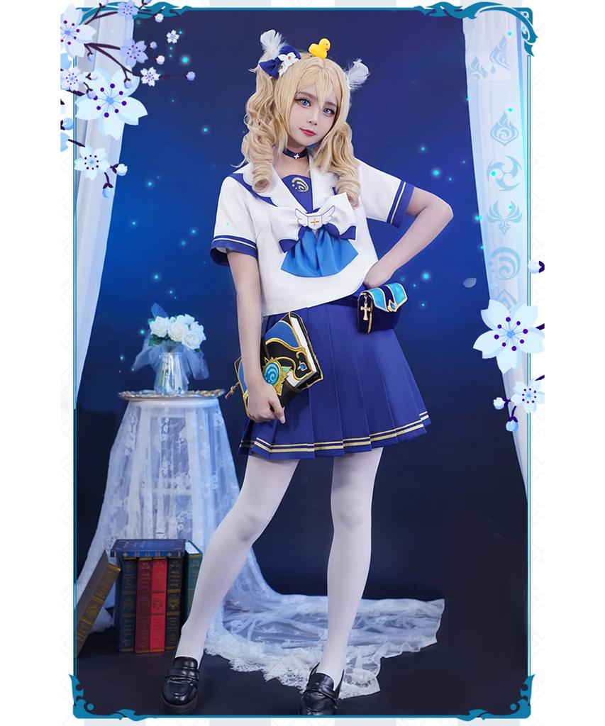 [Milky Time] Genshin Impact Barbara Cosplay Short Sleeve Sailor Uniform with Wig, Halloween