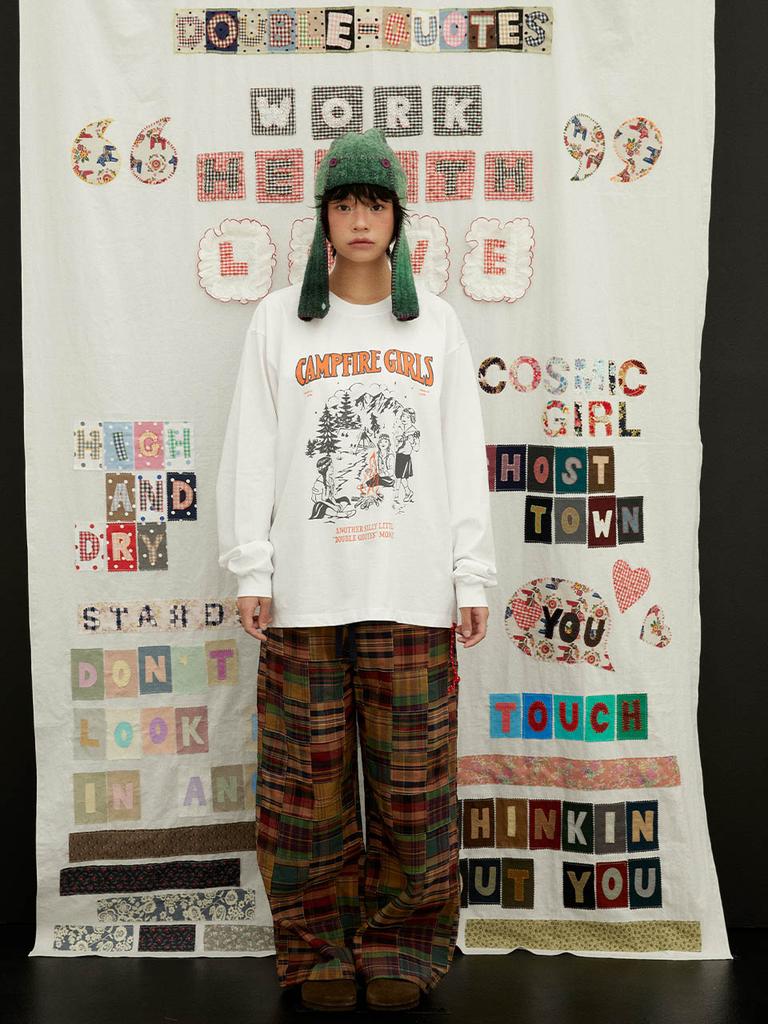 DOUBLE QUOTES Warhello Patchwork Pants (Brown)