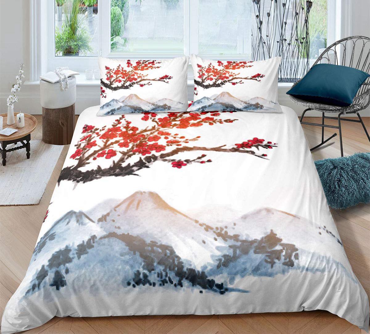 

Ink Painting Duvet Cover Set Microfiber Abstract Natural Chinese Style Bedding Set Soft Landscape Theme 3 Pcs Comforter Cover EU Single(135x200cm)