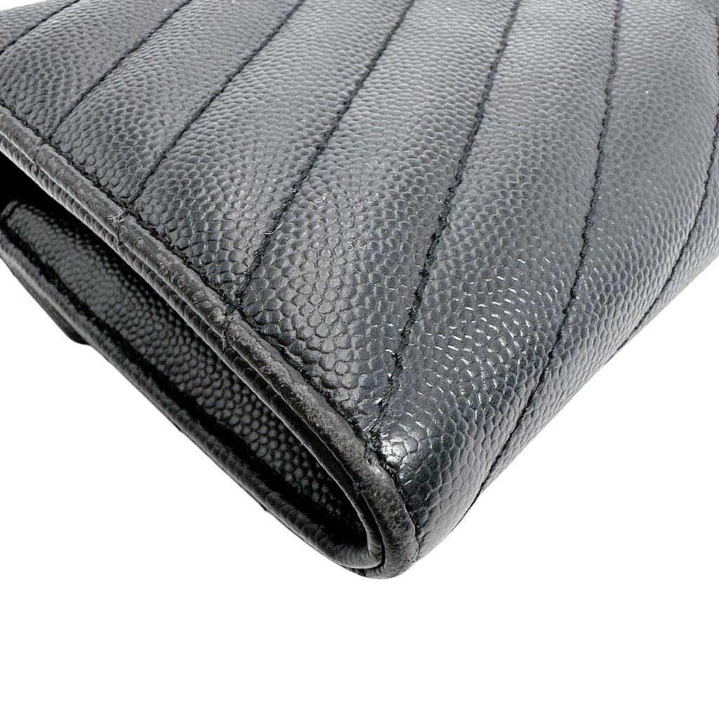 Saint Laurent Cassandra Button Type Long Wallet Purse Leather Black Unisex Used