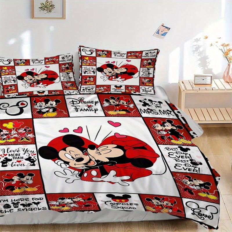 3pcs Love Mickey and Minnie Printed Quilt Set, Includes 1 Quilt Cover and 2 Pillowcases, Machine Washable, Suitable for All Seasons.F057
