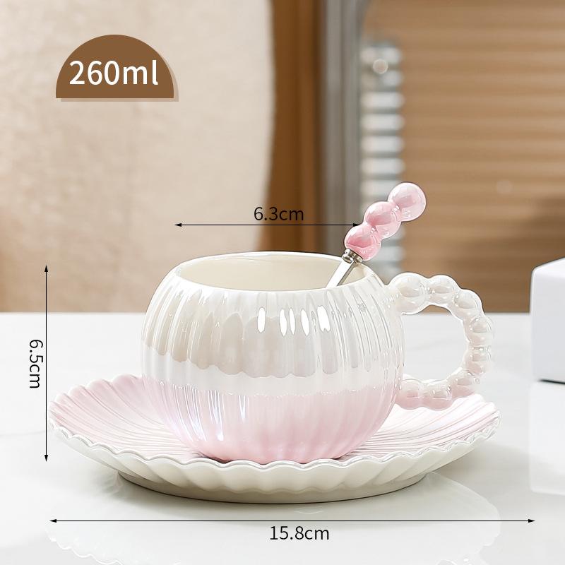260Ml Ceramic Water Cup Coffee Cup Saucer Set Ins Pearlescent Glaze Afternoon Tea Cup Gift Box Ins Wind Set