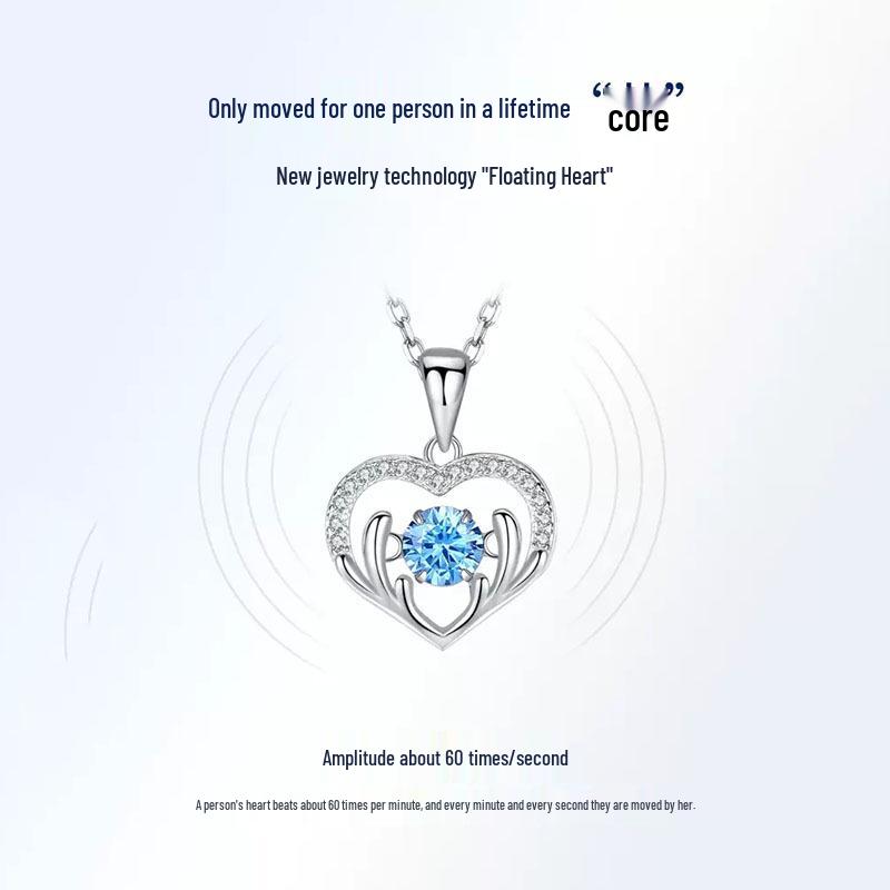 Deer with You Sterling Silver Necklace - Bouncing Heart Pendant, Ideal Gift for Women, Girlfriend's Birthday, or Christmas.