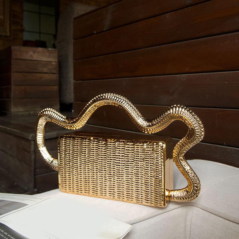 Trendy Metallic Woven Vegetable Basket Box Bag Small Square Bag Niche Design Fashion Creative Dinner Bag