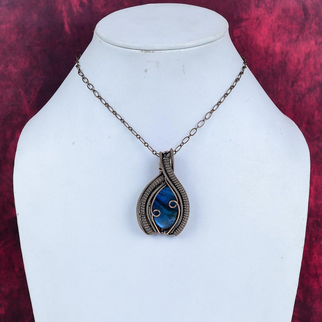 Labradorite Pendant Copper Wire Wrapped Pendant Natural Gemstone Pendant Copper Wire Jewelry Gifts for Mother Handmade Unique Style Pendant