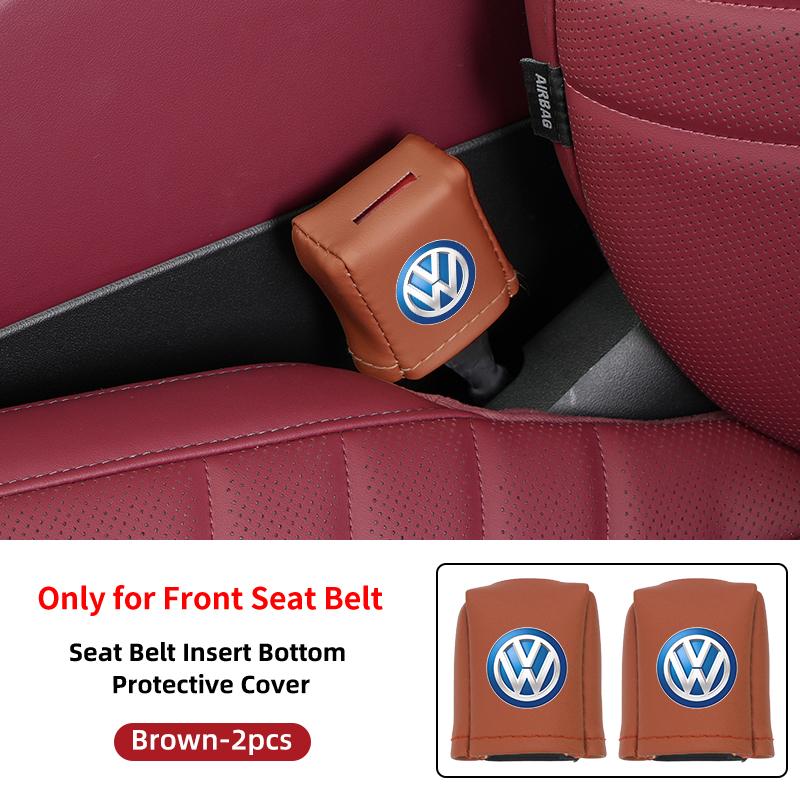 Car Front Fully Wrapped Leather Seatbelt Base Cover Buckle Protector For VW Scirocco Jetta Beetle Golf Passat Polo Tiguan Sharan Zk0