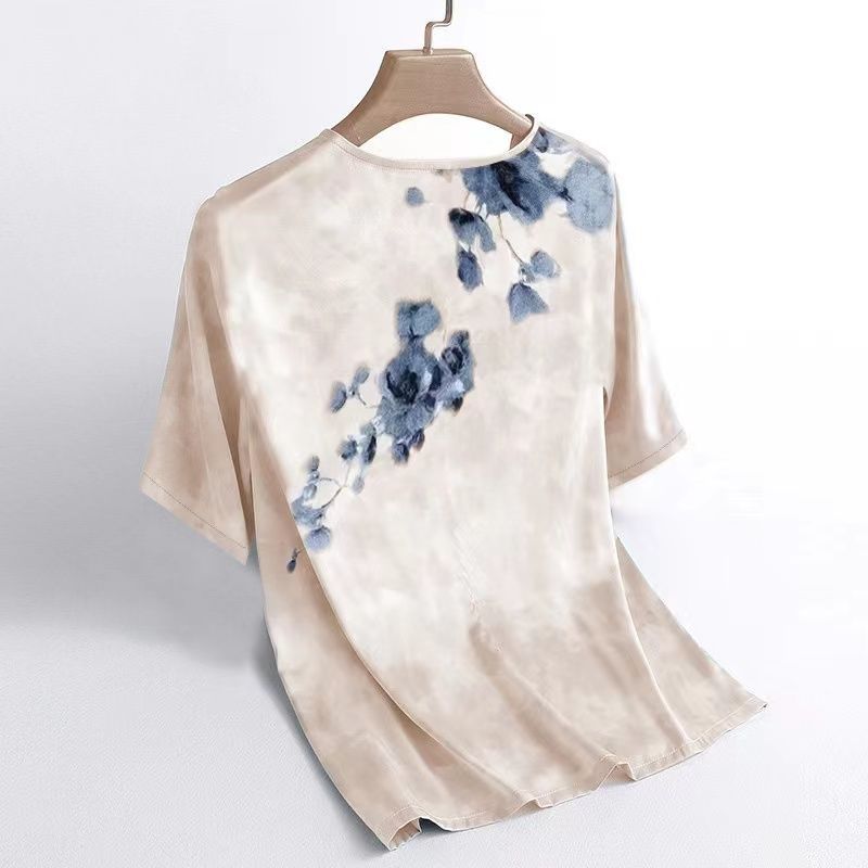 Ice Silk Short Sleeved T-shirt Women's Summer Printed Base Shirt Plus Size Top