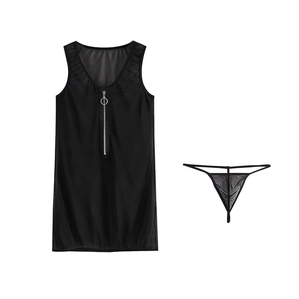 Womens Sheer Mesh Bodycon Dress U-Neck Sleeveless Nightclub Attire