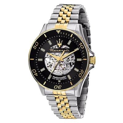 Relógio Masculino Sfida Two Tone Aço Inoxidável Esqueleto Mostrador Preto Raio de Sol Automático R8823140010 100M