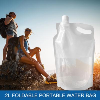 5-1 Pièce Sac Contenant d'Eau Potable Transparent de 2L Petite Bouche Poignée Sac à Eau Pliable Pas de Fuite Matériel de Sport d'Extérieur