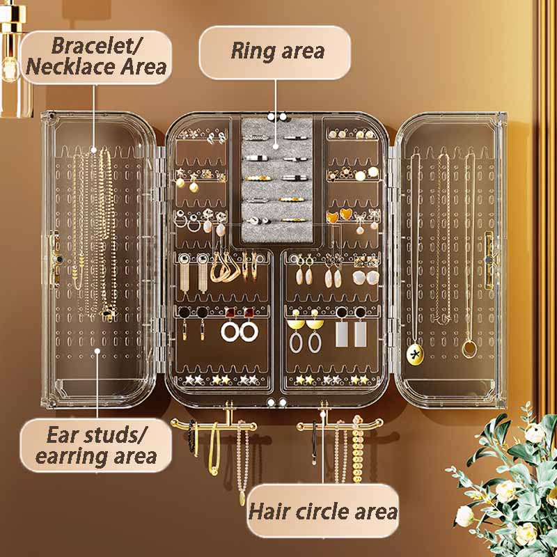 Transparent Jewelry Organizer Box Wall Mounted Jewelry Storage Boxes Large Capacity Earring Necklace Ring Packaging Display Rack