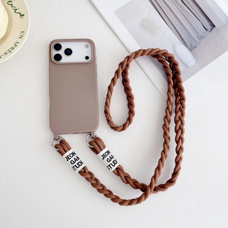 Solid Braid Lanyard Case For iPhone 17 Pro Max 16 16E 15 Plus 11 12 13 14 Fashion Crossbody Cord Strap Soft Silicon Cover