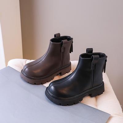 Korean Version of Simple Children's Single Boots Fashionable Girls and Boys with the Same Short Boots Simple Versatile Leather Boots Cotton Boots