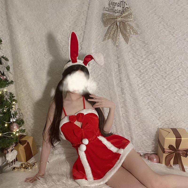 Sex underwear women's sexy plush suspender nightdress short skirt Christmas dress passion free uniform suit