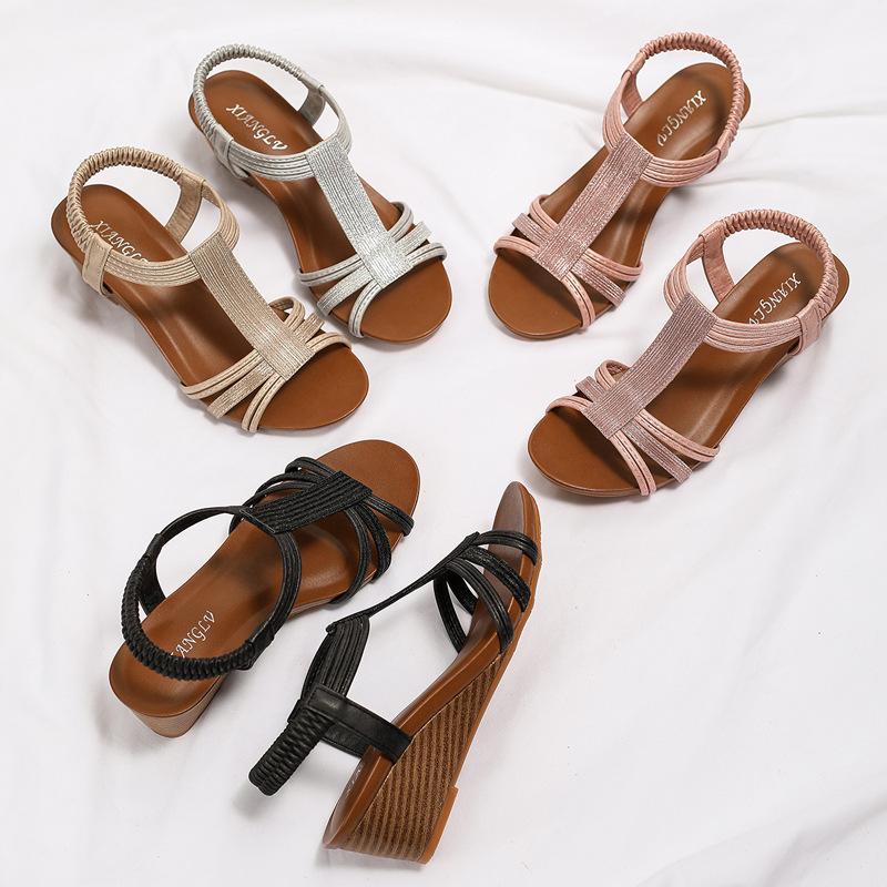 Ein Wort mit lässiger Mode Römische Sandalen Damen neu mittelhoch Absatz Mode bequem Damen Keilabsätze