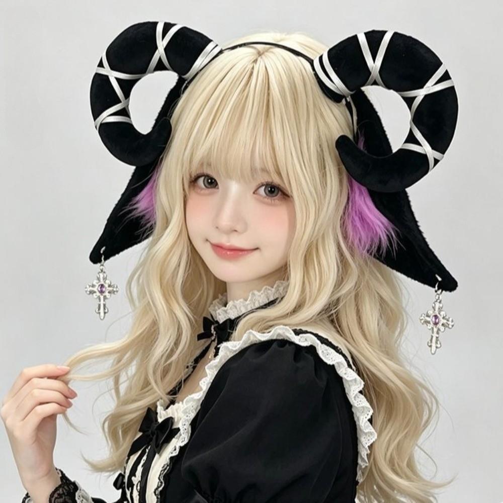 Soft Devil Goat Horn Headband Cute Cosplay Headwear Sheep Ears Hair Band Lolita Accessories