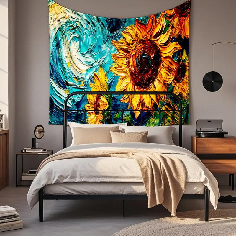 Boho Chic Wall Tapestry With Moon Phase Floral Starry Sky Design Bedroom Yoga Studio Decor
