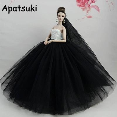 White Black Doll Dresses For Barbie Doll Clothes Vestido Long Tail Evening Gown Clothes Wedding Dress +Veil 1:6 Doll Accessories