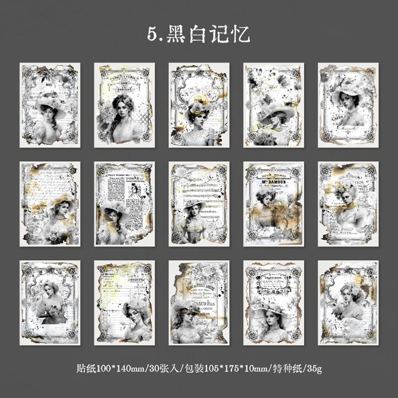 

30 pcs Vintage European figure material paper handbill collage base decoration DIY printing painting hand made Collage material