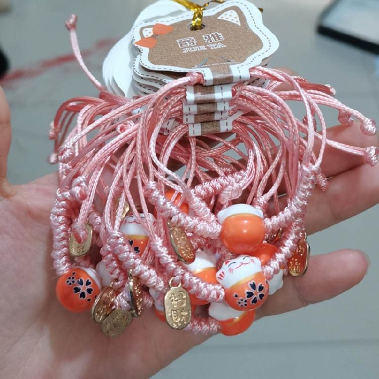 Cute Maneki Neko Couple Bangles Charm Versatile Lovely Ceramic Woven Bracelet