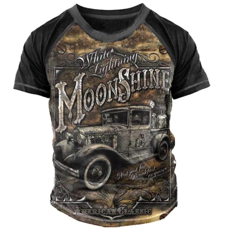 Men Vintage Motorcycle 3d Print Casual Short Sleeve Loose Oversized T-shirts for Men Sweatshirt Men's Top Clothing