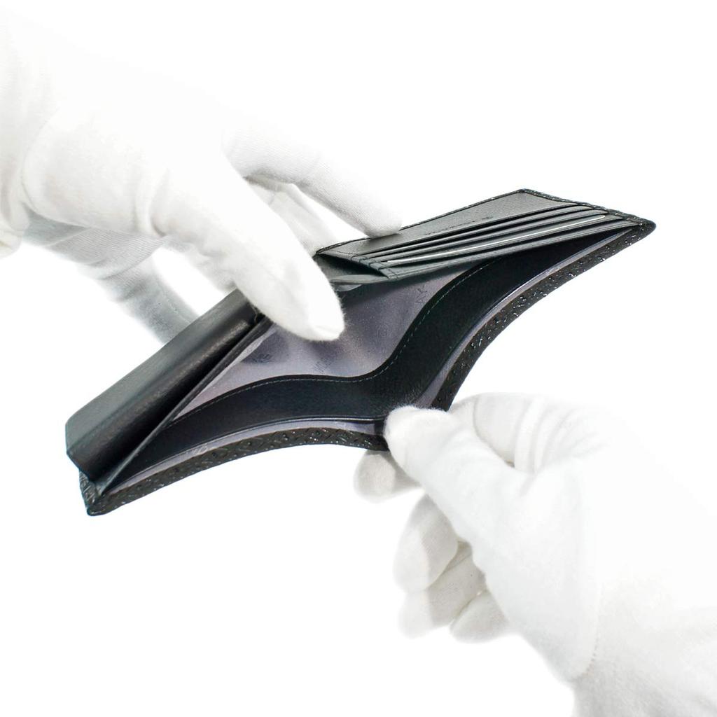 [Inden-ya] Inden Bifold Wallet with Bill Compartment J and Coin Purse, Deerskin, Black with Black Lacquer, Gourd Pattern, 2006-01-007