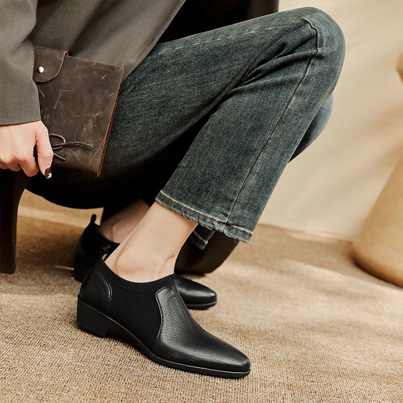 Fashion Women Pumps Low Heels Genuine Leather 2025 Spring Summer New Round Toe Mature Working Shoes Woman Basic Office Lady Women Shoes