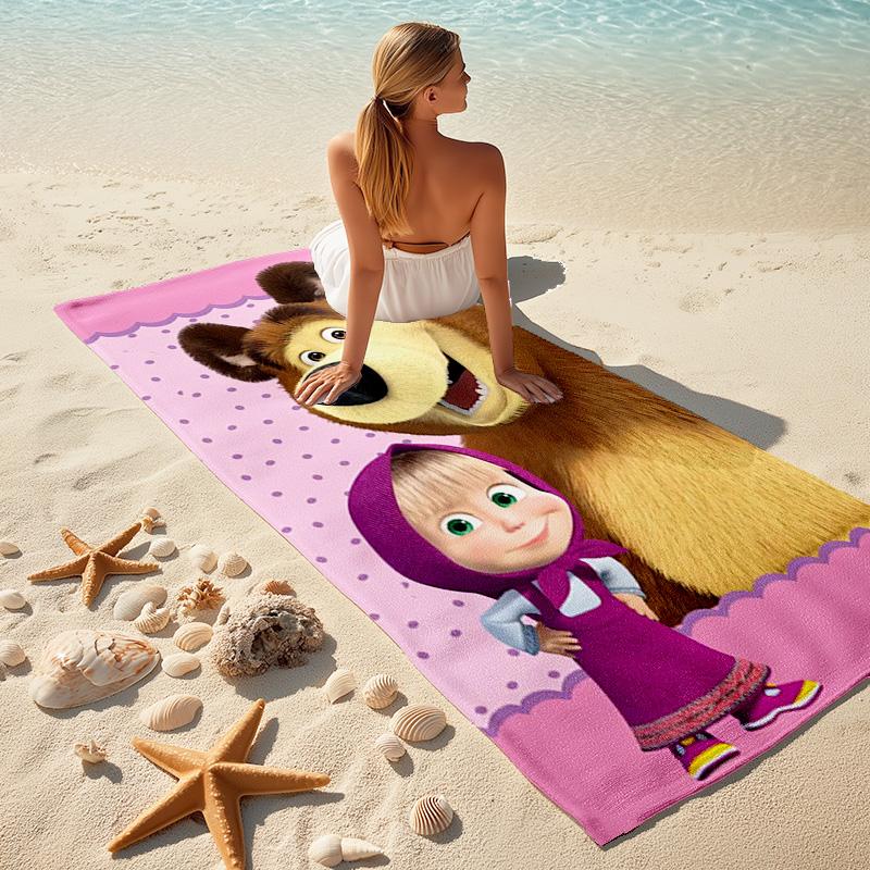 Fairy tale cute cartoon Masha and the Bear beach towel, outdoor camping beach towel for vacation swimming, outdoor pool, absorbent bath towel, H3