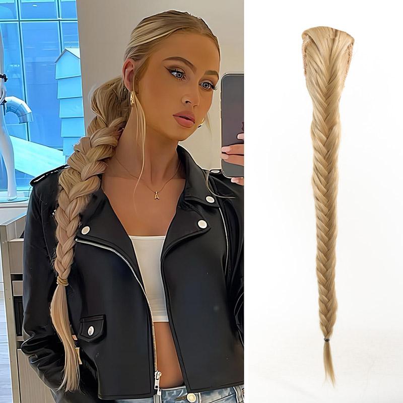 

24-дюймовые синтетические волосы, плетеные, рыбий хвост, рыбья кость, шнурок, хвостик, наращивание, шиньон, шиньон