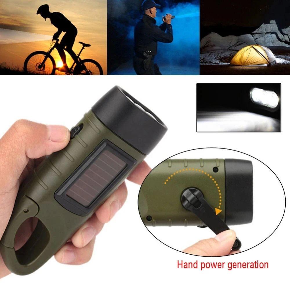 Solar Powered LED Flashlight Hand Crank Outdoor Camping Flashlight  Saving Space for Backpack