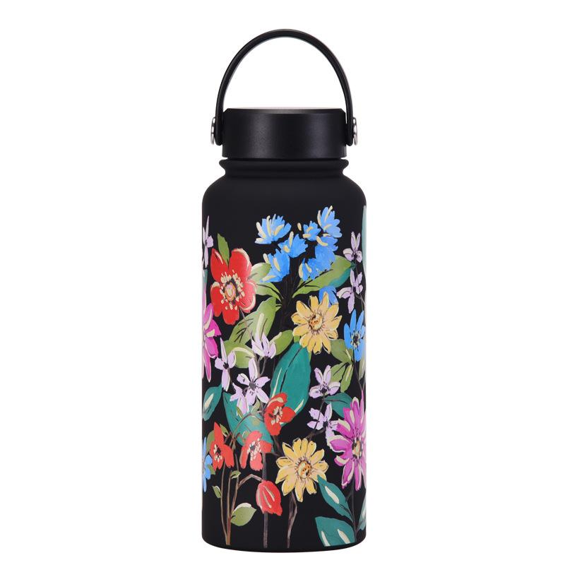 1L Thermos Cup Large Capacity Wide Mouth Portable Vacuum Sports Kettle Outdoor Printing Water Cup Female