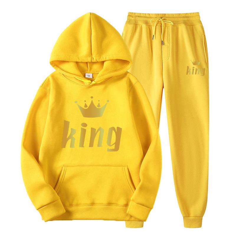 European & American Autumn Trendy Unisex Hooded Sweatshirt & Jogger Set - Casual Two-Piece Sportswear for Couples