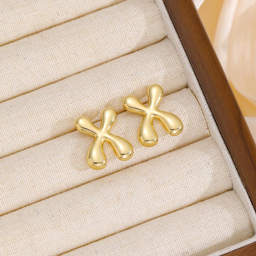 18K Polished Cute Bubble 26 Alphabet Stud Earrings - Minimalist Ear Jewelry