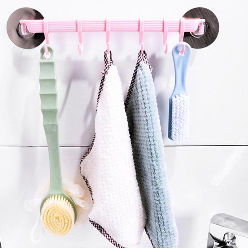 Blue/White/Pink Suction Cup Type Hook 6 Rows For Kitchen Bathroom Corner Suspension Without Marks Hanger Hook