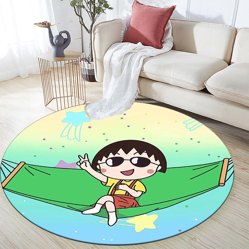 Chibi Maruko‑chan2 Round Area Rug,Carpet Rug for Living Room Bedroom Sofa Playroom Decor,Non-slip Floor Mat