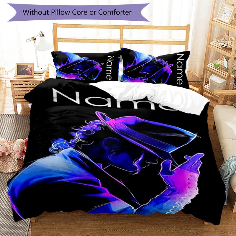 3pcs Custom Name Cartoon Michael Jackson Bedding Set Duvet Cover Closure Includes 1 Duvet Cover & 2 Pillowcases for All Seasons Bedroom Decor