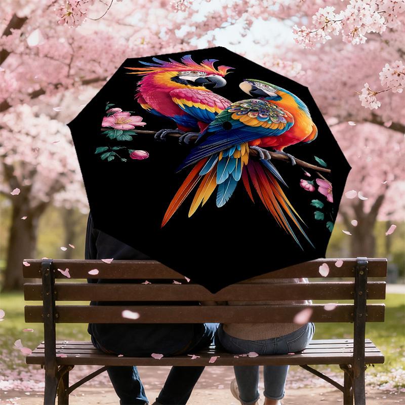 1PC Parrot Flowers Automatic Open/Close Umbrella with Windproof, 8-Rib Sturdy Canopy, Durable Ribs, Fashionable Design, Outdoor Accessory, Fun Prin, H