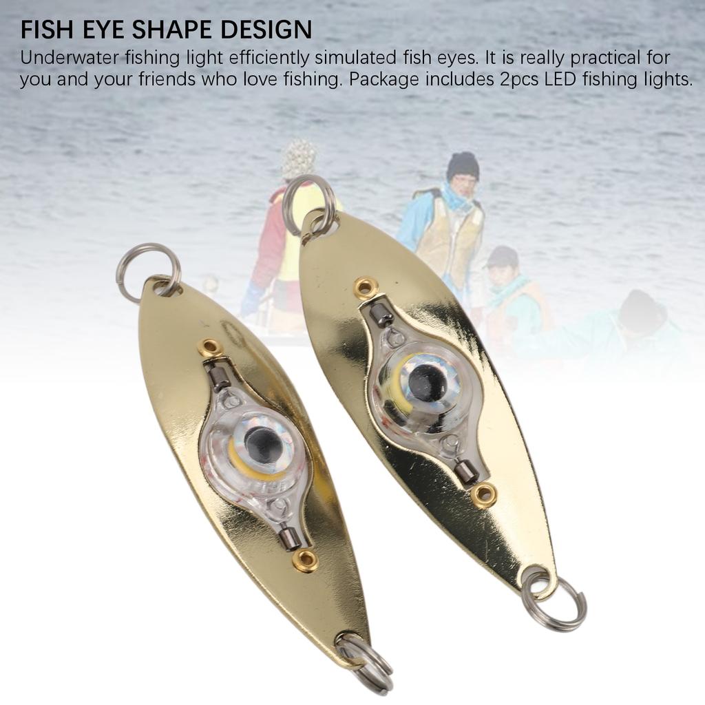 2pcs Fish Eye LED Fishing Lures Lighted Fishing Spoons Underwater Bait Flasher Deep Drop Light for Saltwater Freshwater White Light
