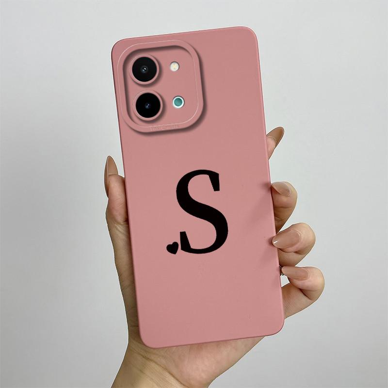 For vivo Y28 4G Case vivo Y28 4G Cover Cute Initial Letters Square Liquid Soft Silicone Phone Case Matte Shockproof Back Cover